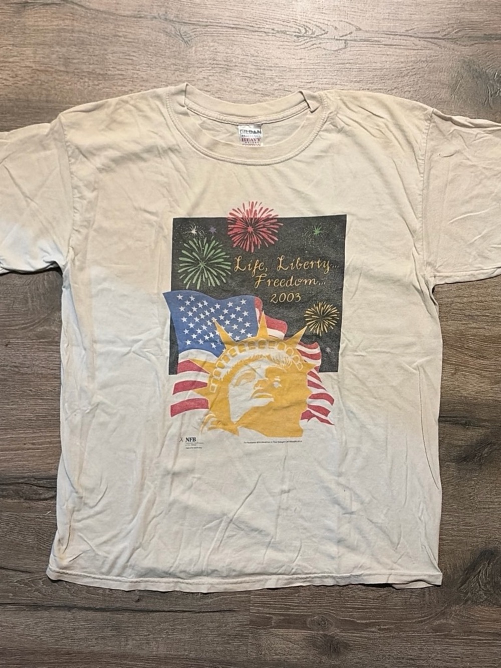 Vintage 2003 Statue of Liberty Patriotic Graphic T-Shirt Fits Large